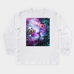 Cute Astro Space Cat In Universe Kids Long Sleeve T-Shirt
